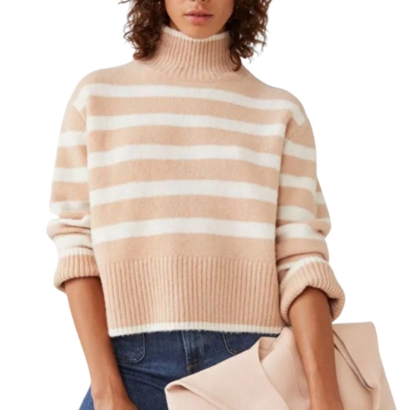 & Other Stories Sweater Chunky Grandpa Women M Effortless Beige Cream Striped - Picture 1 of 16